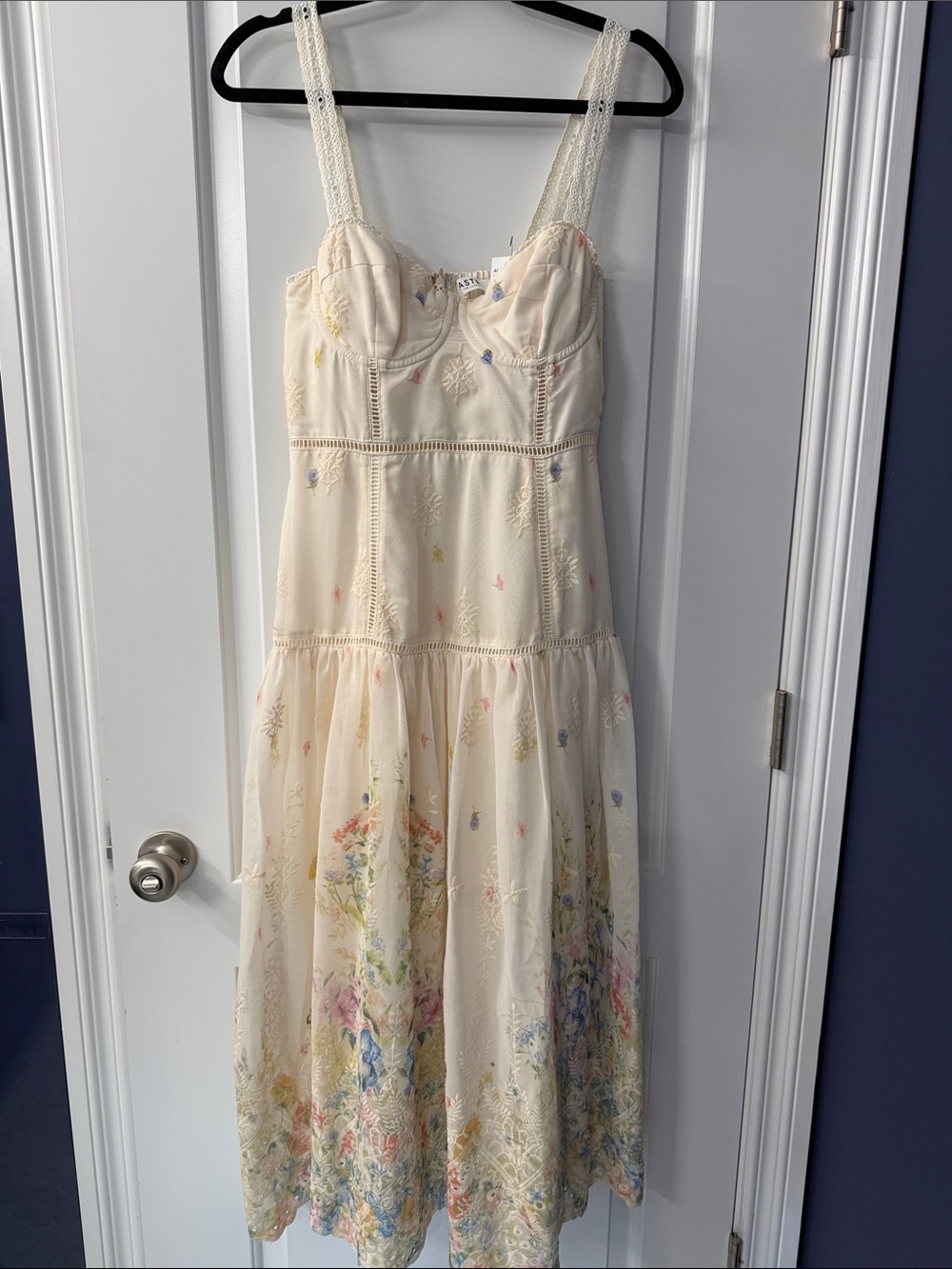 ASTR Ivory Floral Bustier Embroidered Dress